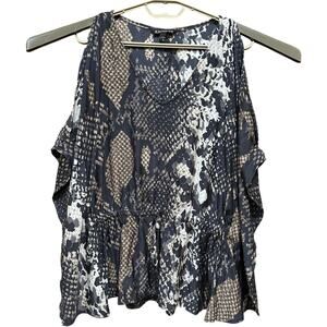 Express Blouse Womens Size M Gray Abstract All Over Print Top Cold Shoulder Y2K